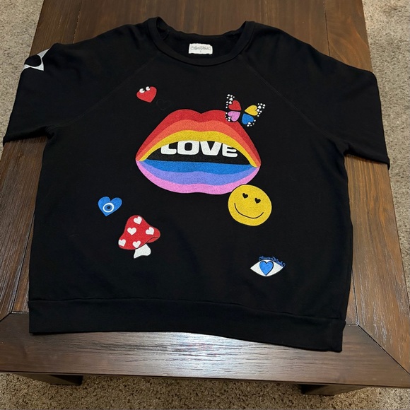 Lauren Moshi Anela Sweatshirt Love Collage Onyx - Picture 8 of 12